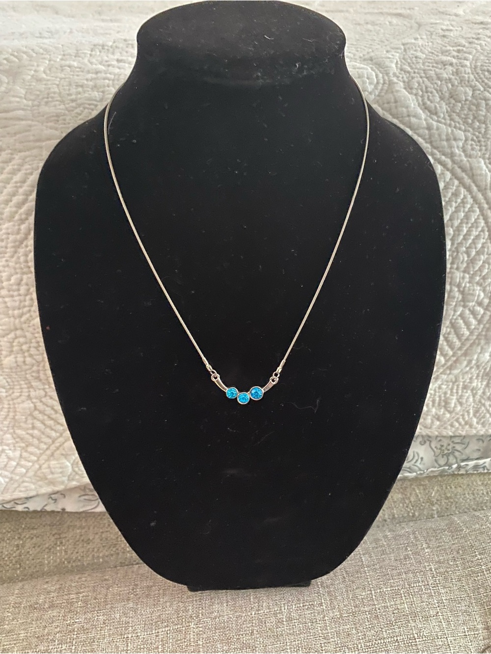 Silver Necklace with Blue Stones